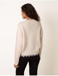 Round Neck Lace Trim Jumper - 3