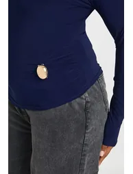 Plus Long Sleeve Ruched Trim Detail Top - navy - 3