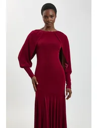 Drapey Crepe V Neck Back Sleeved Maxi Dress - 1