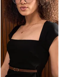 فستان ضيق بحزام - أسود - 3