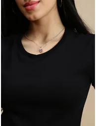 Black Cotton Ribbed Fitted T-Shirt - 4