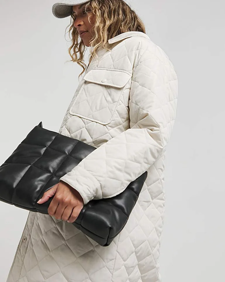 Stone Zig Zag Quilt Longline Coat - 3