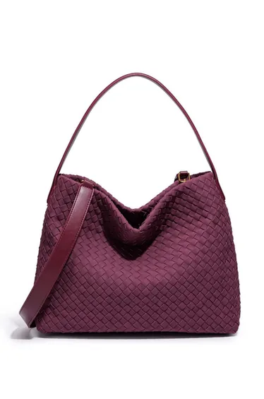Timeless Matte Woven Hobo Bag in Plum for City Sightseeing & Travel Outing