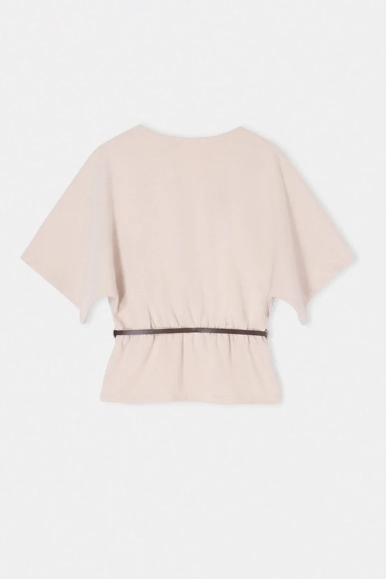 Stone Plain Regular Boat Neck Standard Sleeve Short Regular Interlock Knitted Blouse - 6