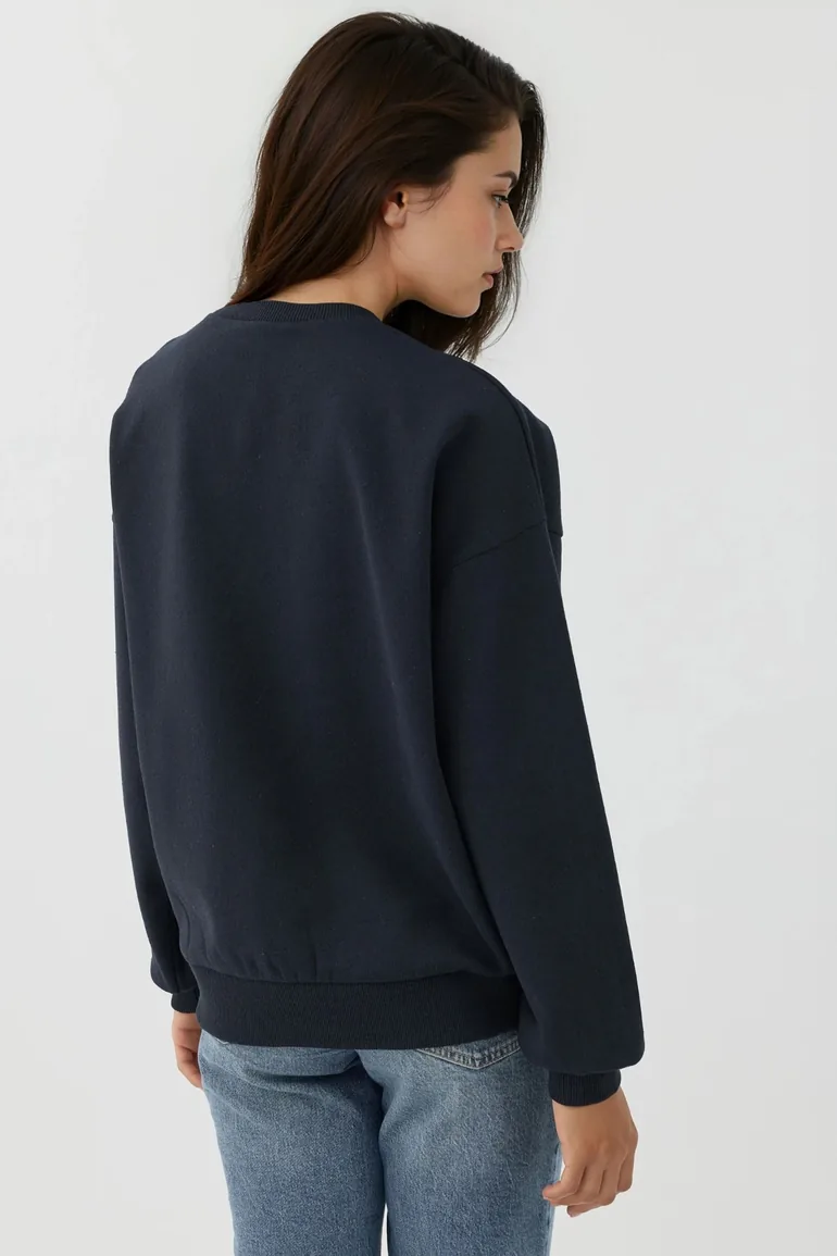 Printed Crew Neck Long Sleeve Raised Sweatshirt - 2