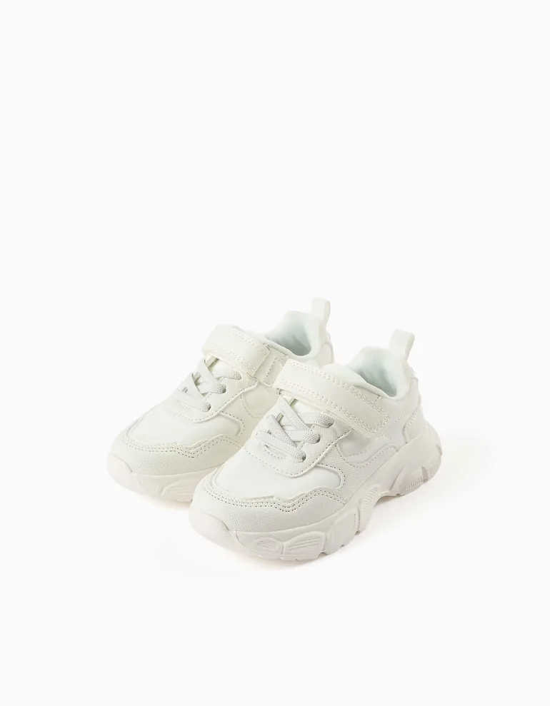 Dual-fabric Chunky Trainers With Mesh Lining For Baby Girls, White - 1