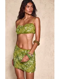 Green Sequin Strappy Bralette Top Co-ord - 1