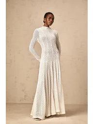 Athena wavy-pattern lace maxi dress in White - 9