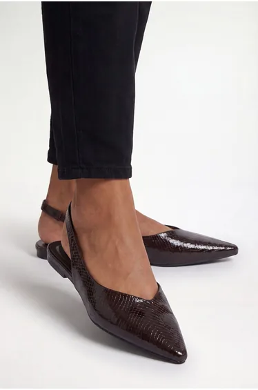 Mabel Croc Faux Leather Pointed Slingback Flats