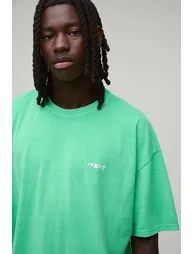 Oversized Man Sport Embroidered Washed T-Shirt - bright green - 2