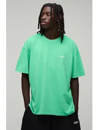 Oversized Man Sport Embroidered Washed T-Shirt - bright green