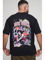 Oversized Extended Neck Scooby Doo Hex Girls License Print T-Shirt - black - 1