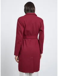 Burgundy Regular Fit Wool Like Belted Coat - 4