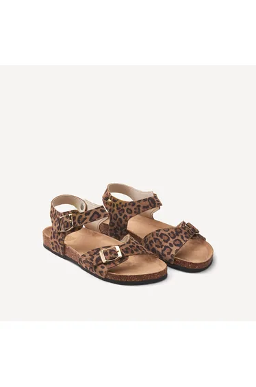 Kids Leopard Print Suede Sandals with Double Buckles