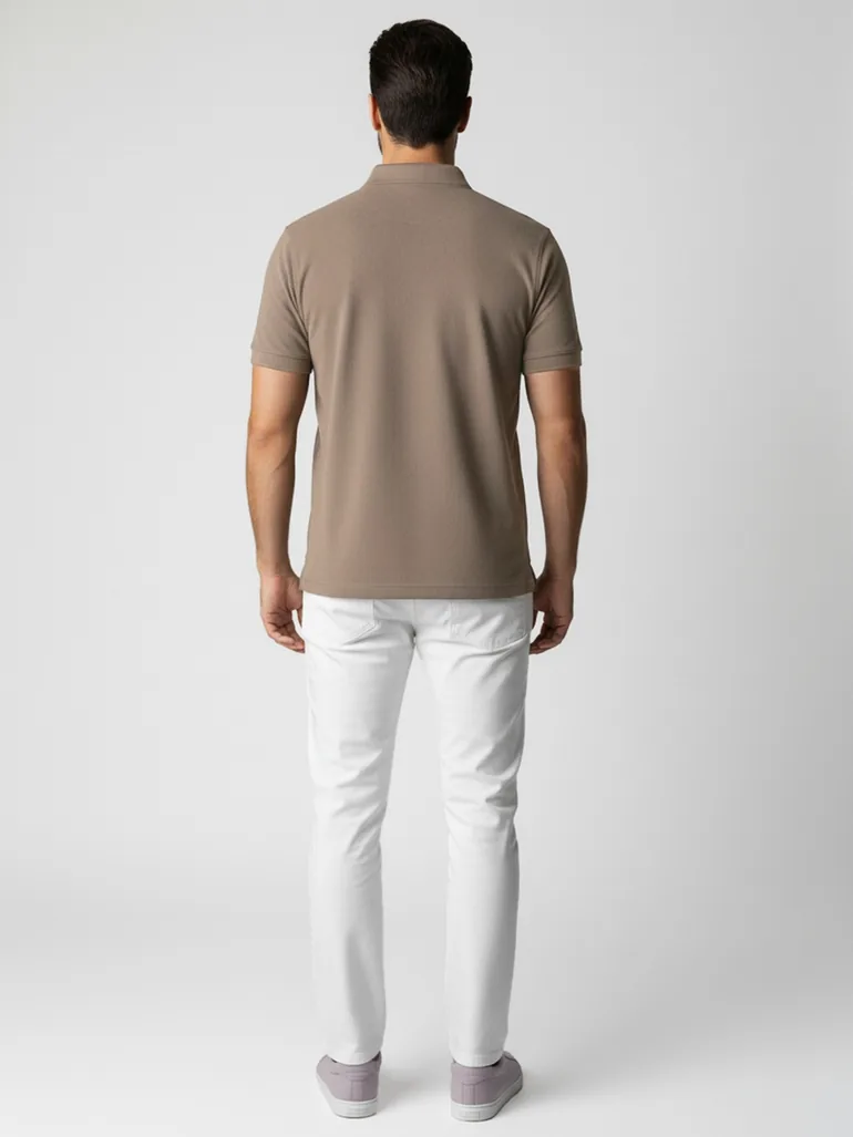 Men Beige Textured Short Sleeve Polo - 3