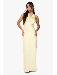 Drape Back Satin Maxi Dress - lemon - 2