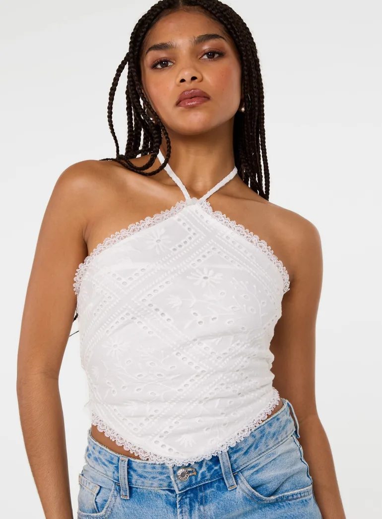 Cutwork Placement Hanky Halter Top - 2