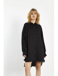 Black Satin-Jacquard Shirt-Dress - 2