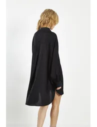 Black Satin-Jacquard Shirt-Dress - 1