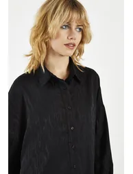 Black Satin-Jacquard Shirt-Dress - 3