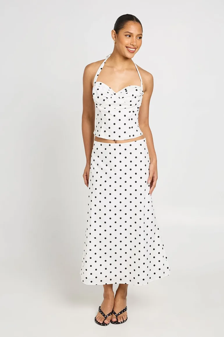 Polka Midaxi Skirt - white