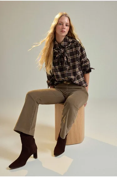 Dark Brown Genuine Suede 6.5 cm Women's Block Heeled Cowboy Boots