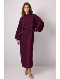 STONE EMBROIDERED CAPE DRESS
