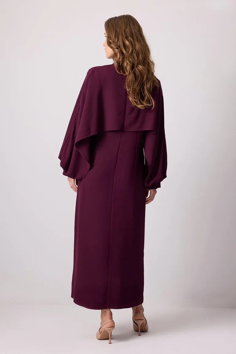 STONE EMBROIDERED CAPE DRESS - 5