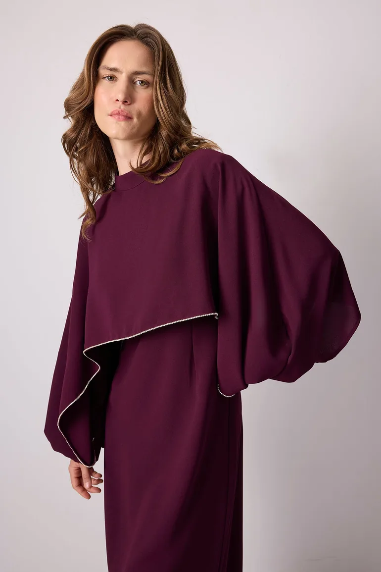 STONE EMBROIDERED CAPE DRESS - 3