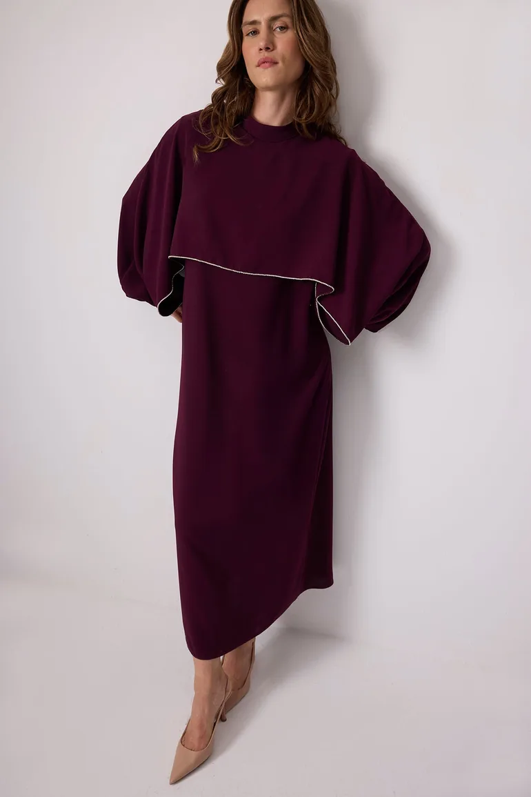 STONE EMBROIDERED CAPE DRESS - 2