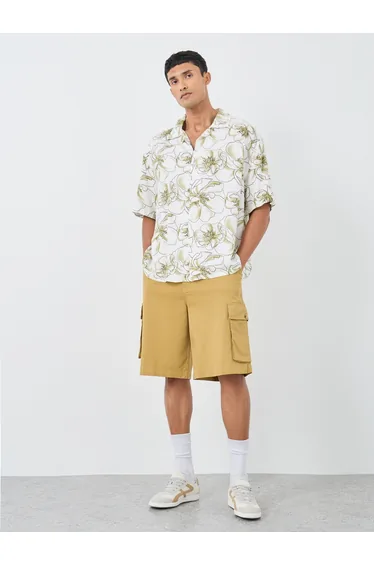 All Over Print Resort Collar Oversized Shirt with Half Sleeve