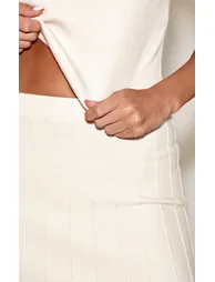 Cream Pleated Knit Mini Skirt - 4