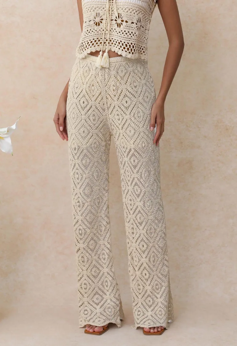 Diamond Cutwork Scalloped Hem Pants - 2