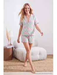 Green-Multicolor Animal and Checker Pattern Viscose Woven Pajamas Set - 2