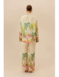 Vacation Mode Multi Tropical Print Long Sleeve Shirt & Wide Leg Pants Set - 4