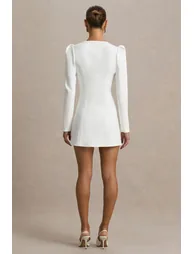 Carmen | White Sweetheart-Neck Tailored Mini Dress - 2