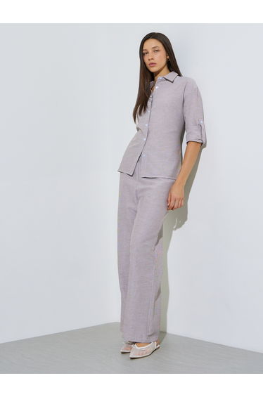 Brown Striped Shirt and Pants Co-Ord Set
