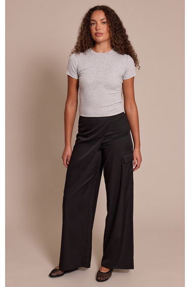 Tall Black Woven Wrap Detail Cargos