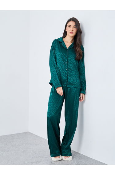 Satin Jacquard Animal Print Shirt and Pyjama Set