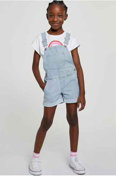Striped Denim Short Dungarees