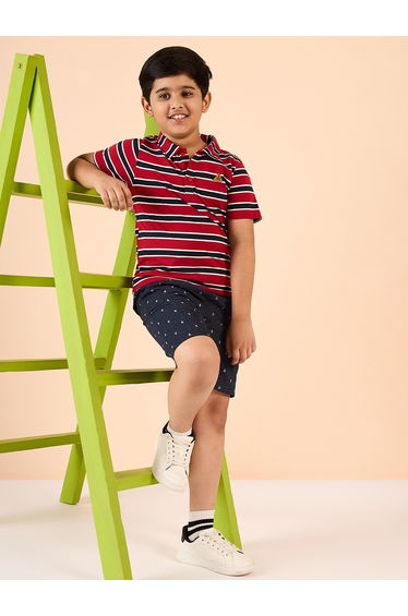Boys Navy Abstract Print Cotton Shorts