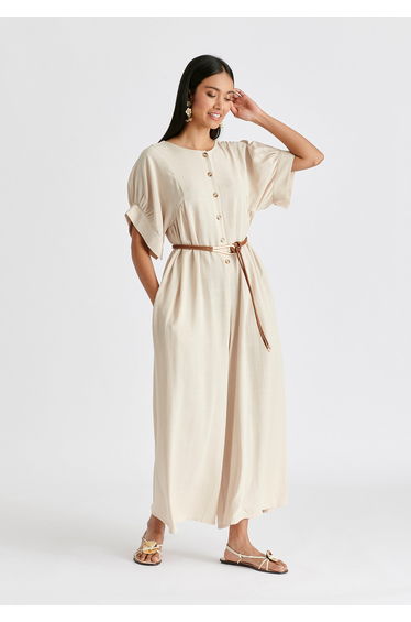 Relaxed Fit Wide Leg Jumpsuit with Belt