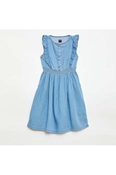 Sleeveless dress in lightweight fabric BLUE