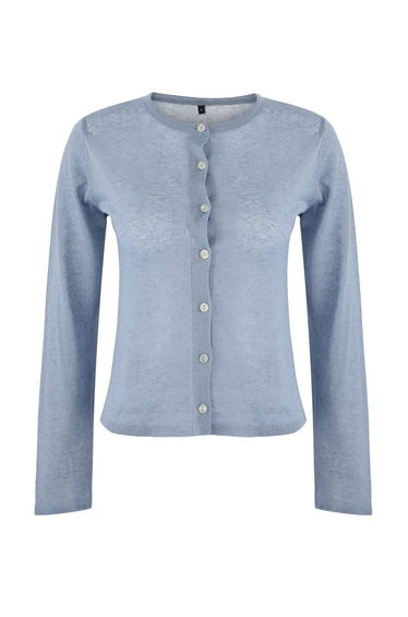 Wardrobe Essentials Blue Crew Neck Slim Knitwear Cardigan