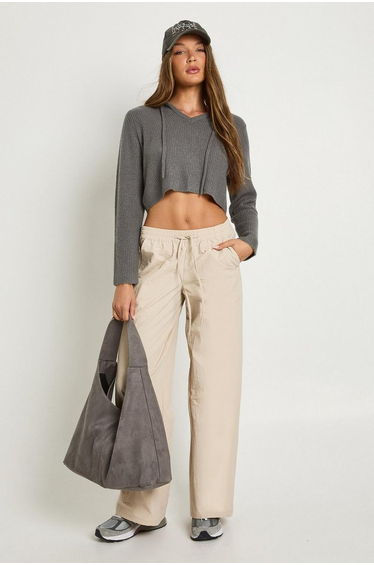 Hooded Knit Jumper - charcoal