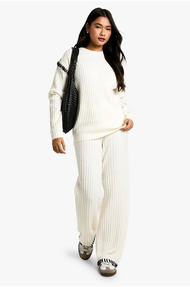 Premium Heavyweight Contrast Trim Jumper And Trouser Knitted Set