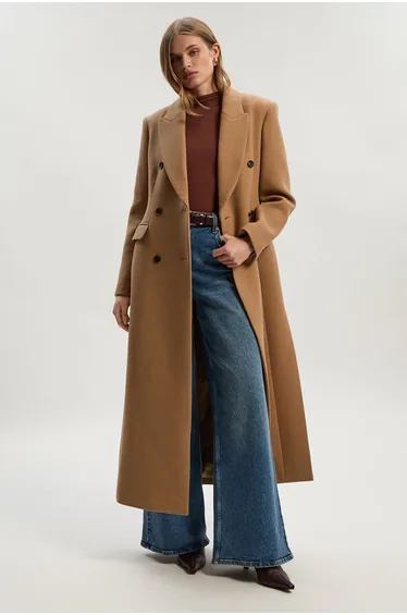Petite Wool Double Breasted Tailored Midi Coat