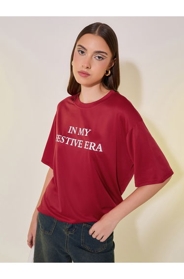 Slogan Print Round Neck Oversized T-Shirt