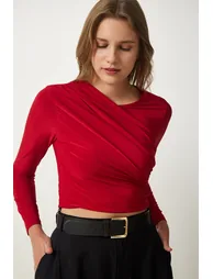Women's Red Ruffle Detailed Crop Sandy Blouse - 1
