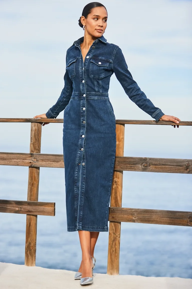 button front midi dress long sleeve Women's Long Sleeve Linen Button Down Midi Dress